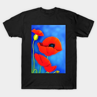 POPPIES BLUE BACKGROUND T-Shirt